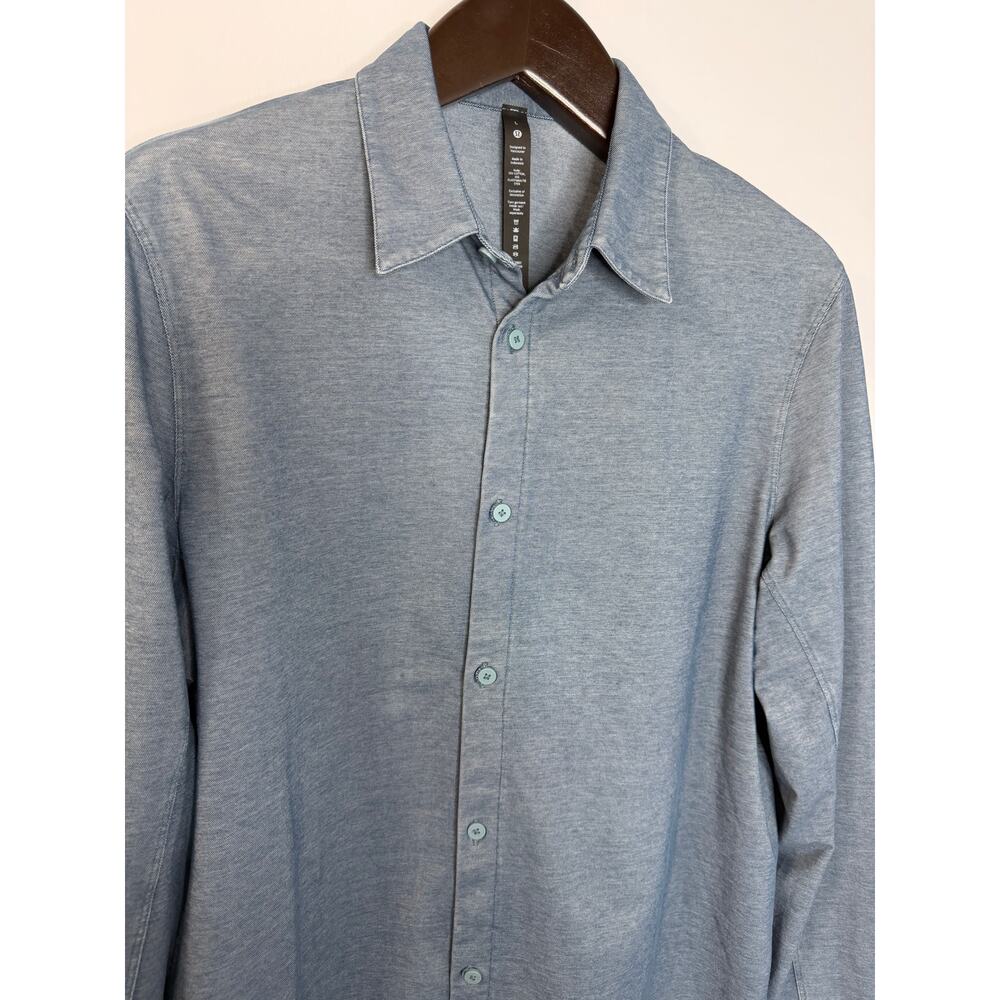 Lululemon Commission Long Sleeve Shirt River Blue Enzyme Dye Men's L - Picture 3 of 12